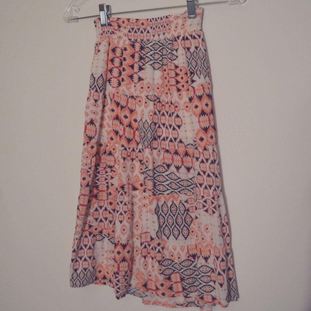 JOEY B Colorful White-Pink Prints Maxi Skirt Stretchy Waist Girls Small(8-10y.o)